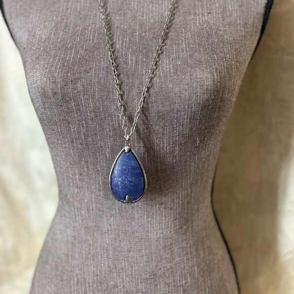 NWT The Sak Silvertone Teardrop blue stone pendant Logo hang tag Length appr.12” - Picture 5 of 7